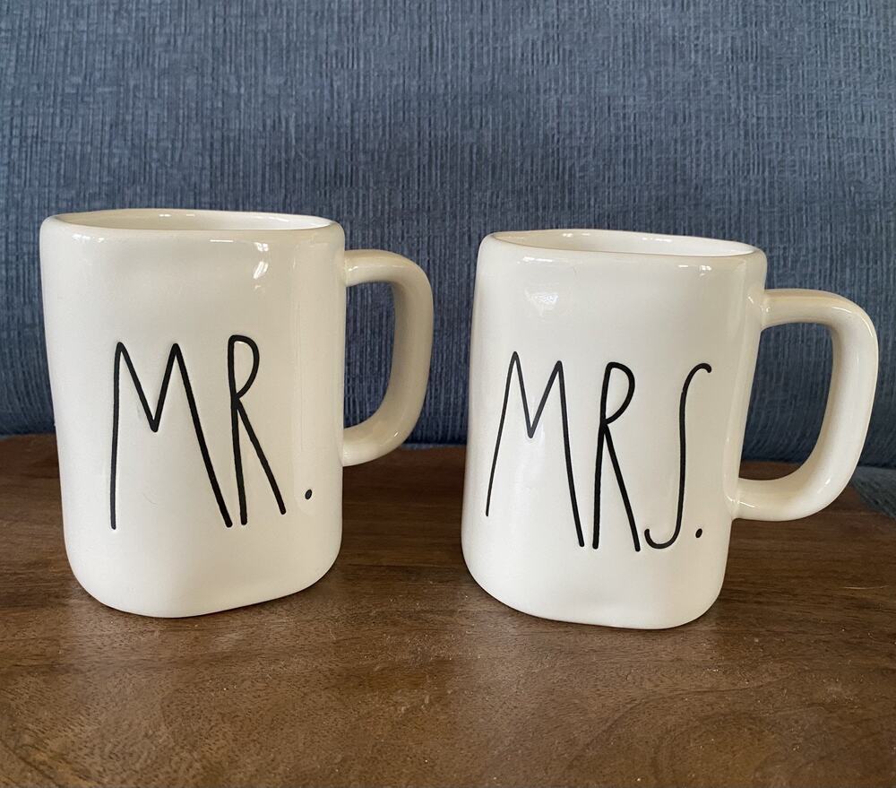 Rae Dunn Set Of 2 "Mr." & "Mrs." White Coffee Mugs Artisan Collection By Magenta
